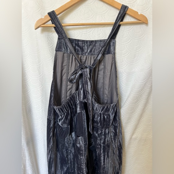 NWT Natural Life Medium Dakota Tie Velvet Overalls Jumper Charcoal Wide Leg Boho - Picture 5 of 11